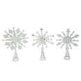 thumbnail image 1 of Contemporary Home Living Set of 3 Silver Christmas Glitter Snowflake Tree Topper 15", 1 of 1