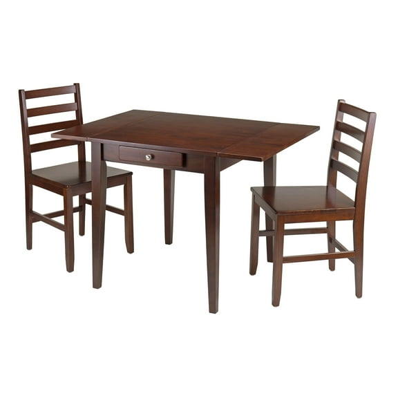 Contemporary Home Living Set of 3 Walnut Double Drop Leaf Design Dining Table with Two Ladder Back