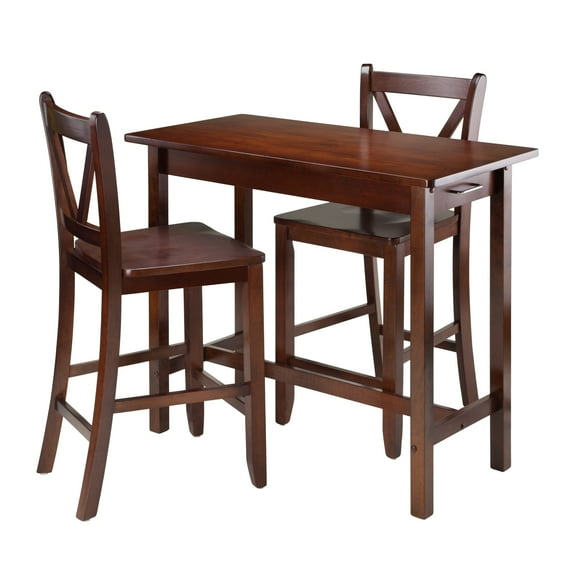 Contemporary Home Living Set of 3 Warm Walnut Breakfast Table with V-Back Design Stool 39.25"