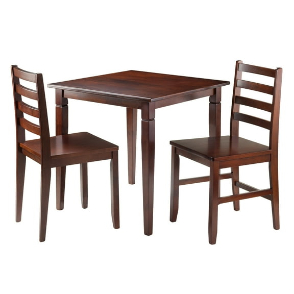 Contemporary Home Living Set of 3 Warm Walnut Dining Table with Ladder Back Design Chairs 29.5"
