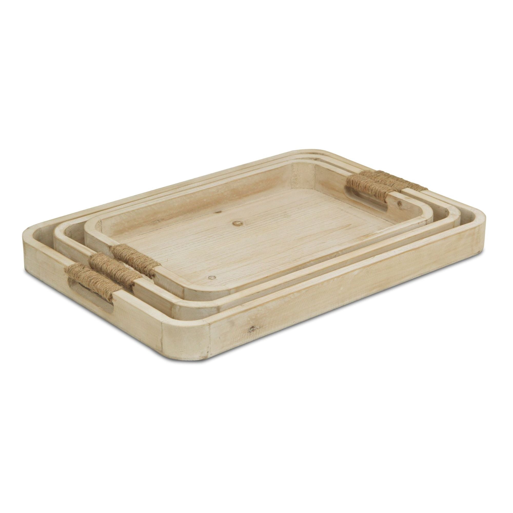 Contemporary Home Living Set of 3 White Curved Trays with Covered Rope ...