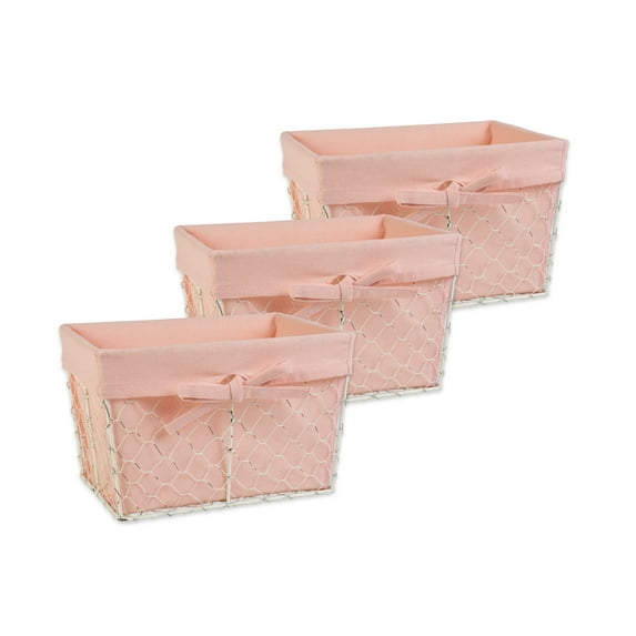 Contemporary Home Living Set of 3 White and Blush Pink Vintage Chicken Wire Baskets with Basket