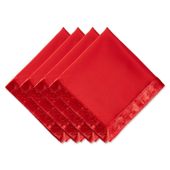 Contemporary Home Living Set of 4 20" x 20" Crimson Red Velvet Trimmed Napkins