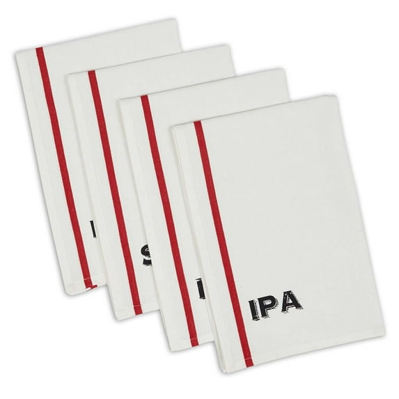 Contemporary Home Living Beer Pub Cotton Kitchen Dish Towels - 18" - White and Red - Set of 4