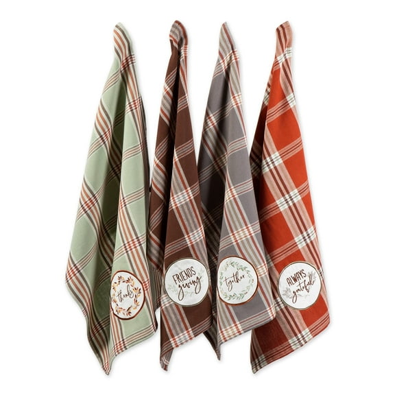 Thanksgiving Cozy Picnic, Plaid Dishtowel Set of 4