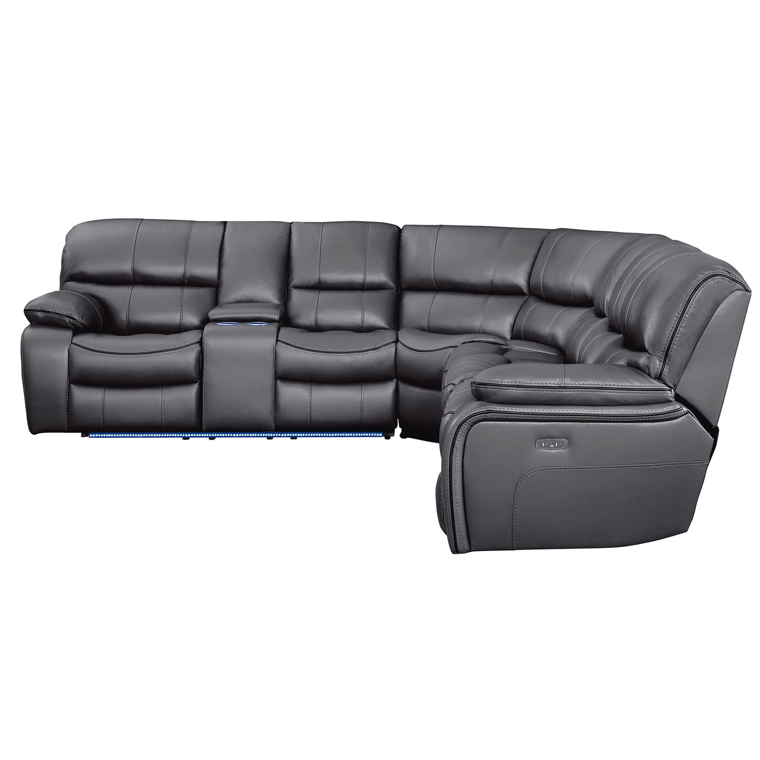 Contemporary Home Living Set of 4 Black L Shaped Leather Reclining