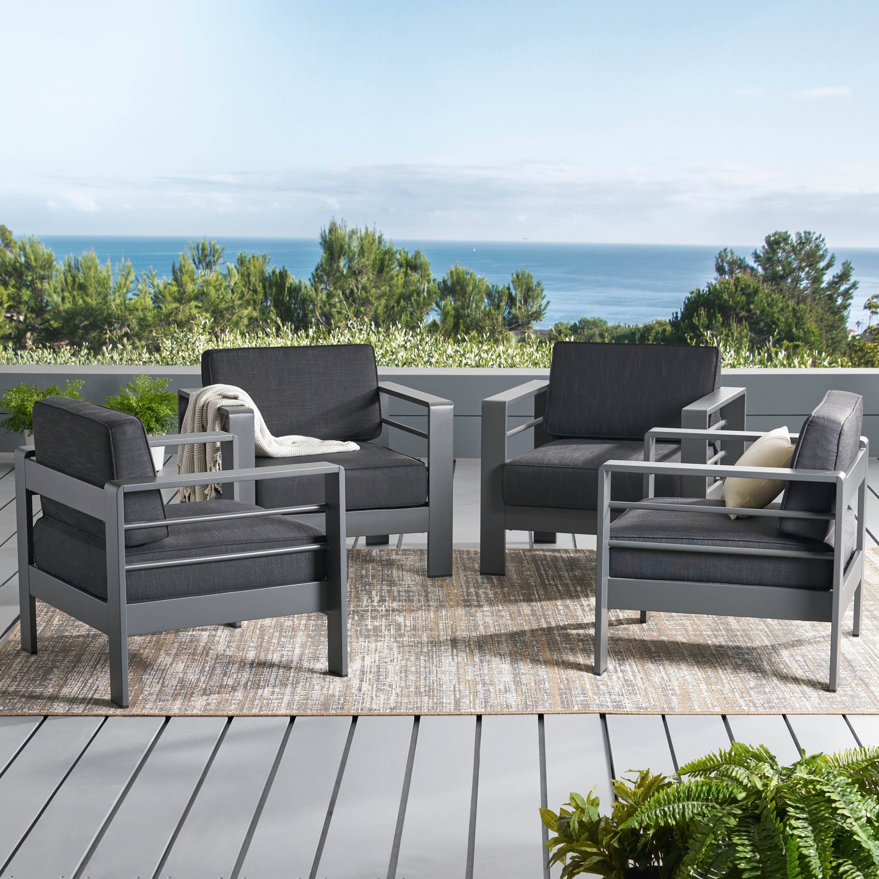 Contemporary Home Living Set of 4 Charcoal Gray Contemporary Outdoor Patio Club Chairs 31.75 Walmart