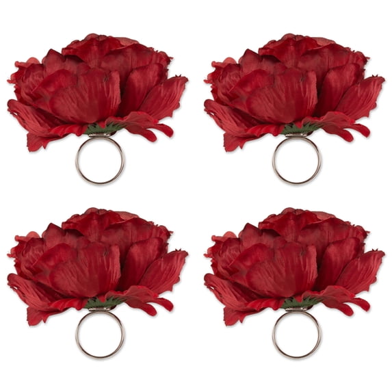 Peony Napkin Ring (Set of 4) Deep Red