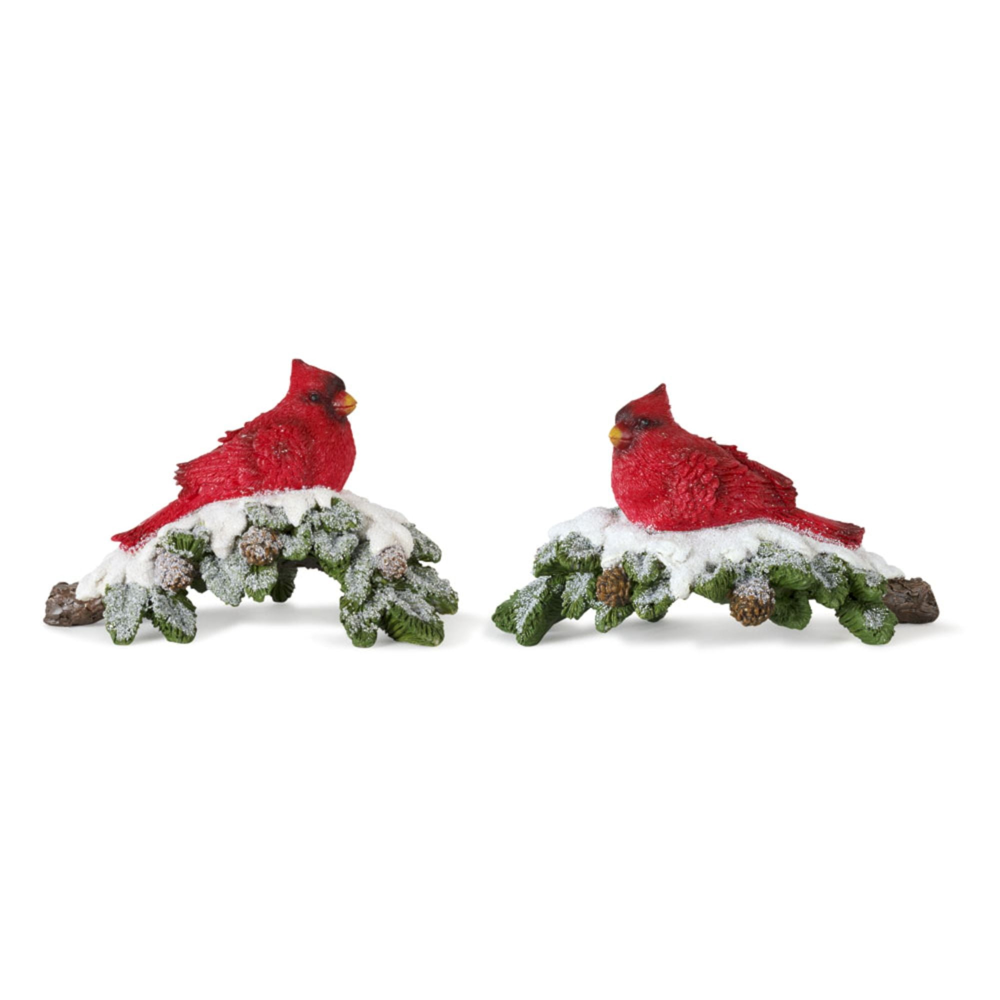 Set of 4 Red and Green Resin Cardinal Christmas Figurines, 6"