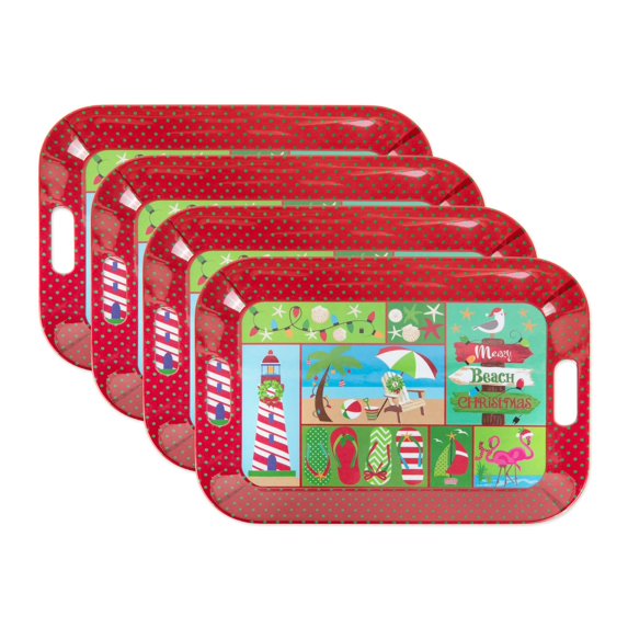 Contemporary Home Living Set of 4 Red and Green Rectangular Christmas Trays 15"