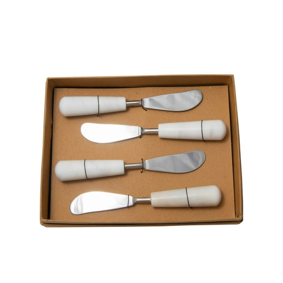 Contemporary Home Living Set of 4 White Marble Food Items Spreaders 6.75''