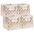 thumbnail image 1 of Contemporary Home Living Set of 4 White and Gold Nonwoven Polyester Cube Storage Bin with Double, 1 of 3