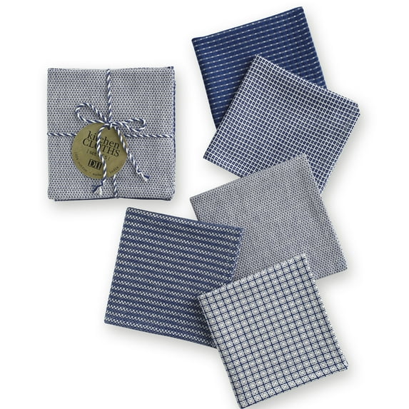 Contemporary Home Living Assorted Woven Cotton Dishcloths - 12" - Blue and White - Set of 5