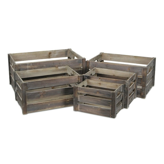 Contemporary Home Living Set of 5 Brown Solid Nested Slat Crates with Side Handles 20"