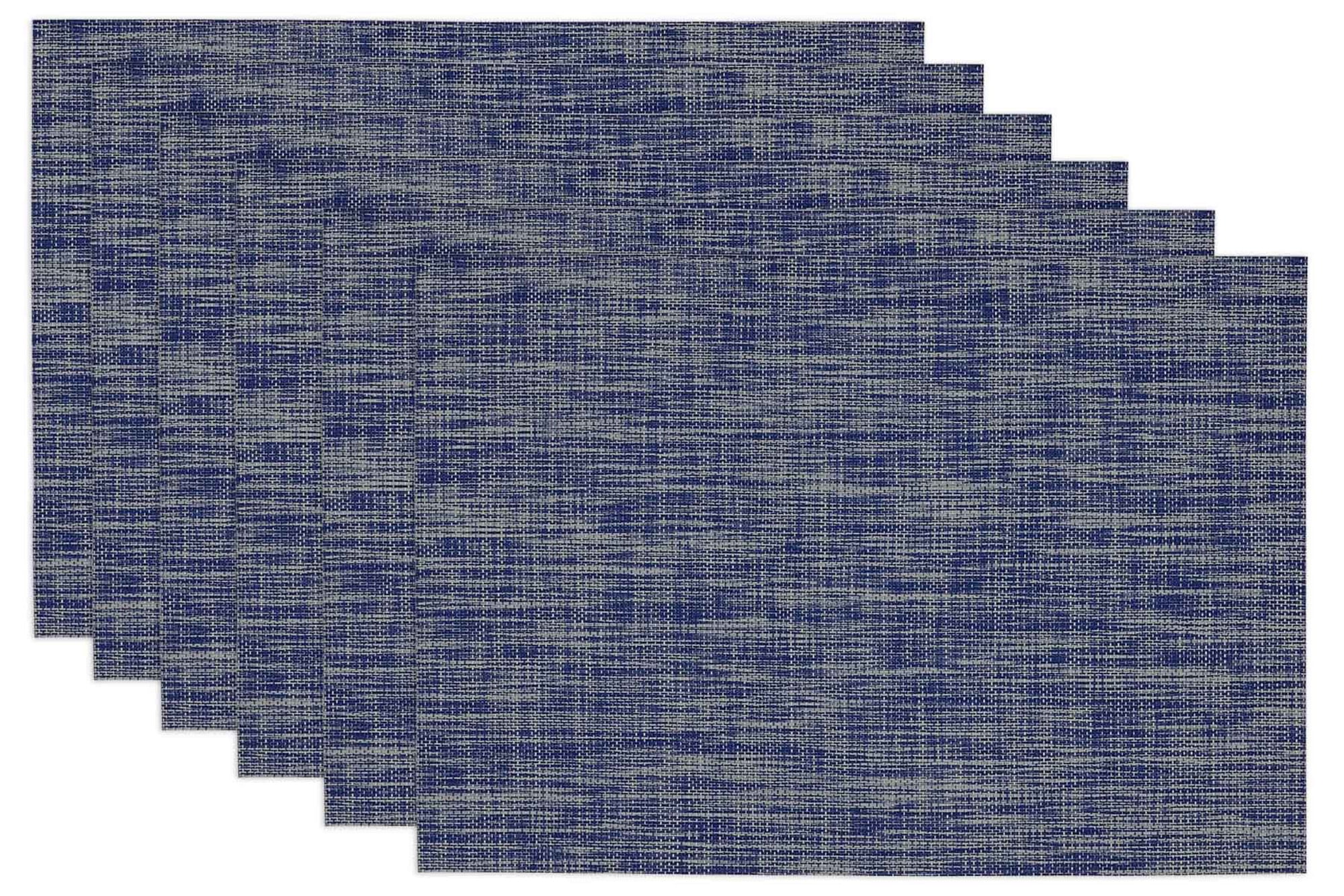 Contemporary Home Living Set of 6 Navy Blue and White Tweed Rectangular