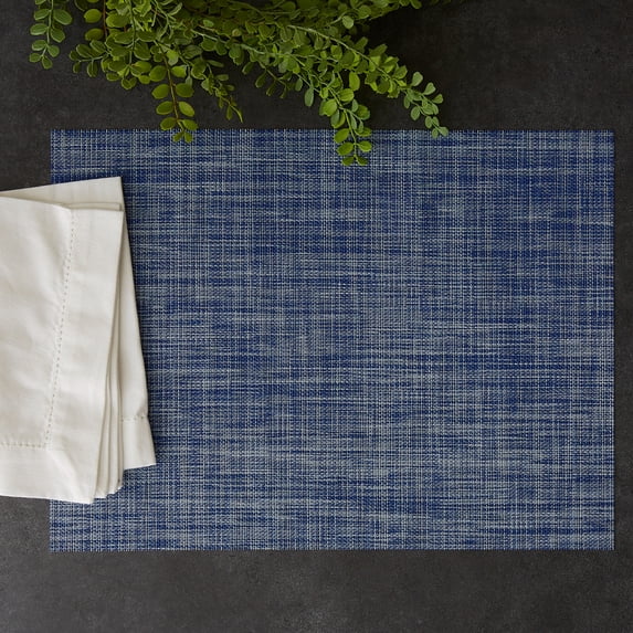 Contemporary Home Living Rectangular Tweed Placemats - 19" - Navy Blue - Set of 6