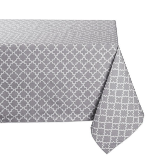 Contemporary Home Living Slipped Quatrefoil Rectangular Cotton Tablecloth - 104" - Stone Gray and