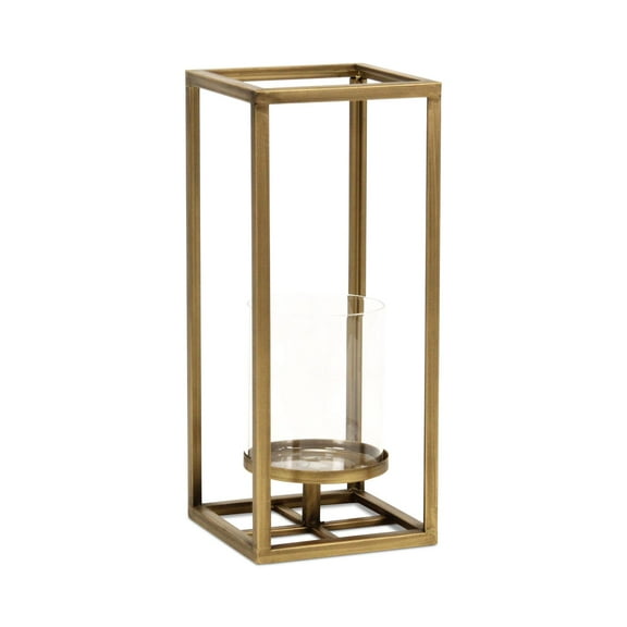 Contemporary Home Living Small Square Framed Candle Lantern with Glass Insert - 13" - Gold