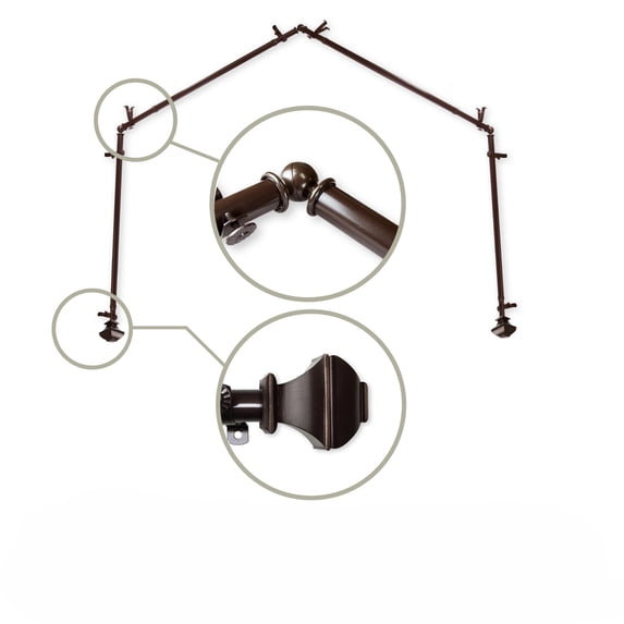 Solid Contemporary 4-Sided Bay Window Curtain Rod - 200" - Chocolate Brown