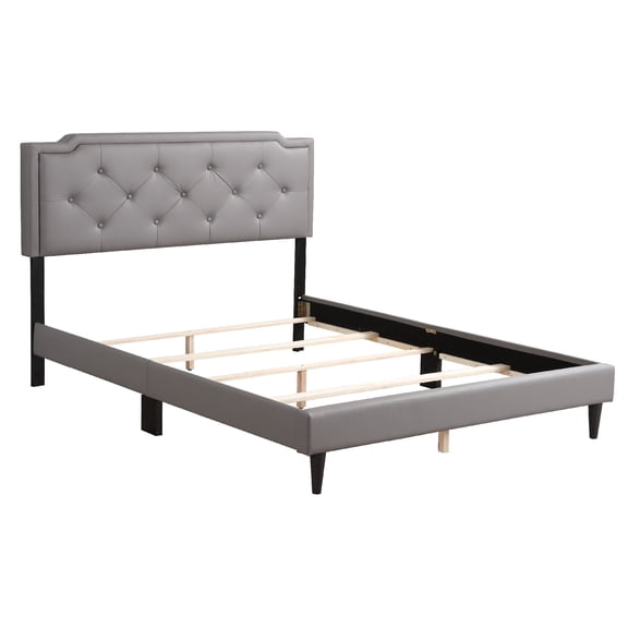 Contemporary Home Living Solid Leather Adjustable Queen Panel Bed - 85" - Gray