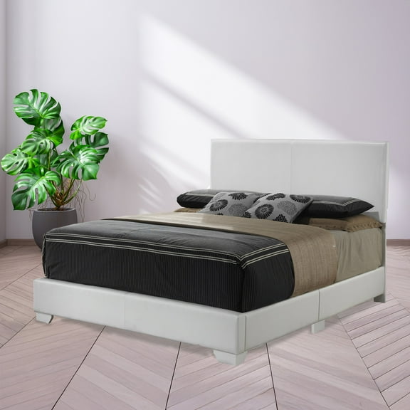 Contemporary Home Living Upholstered Wood Queen Panel Bed - 86" - White