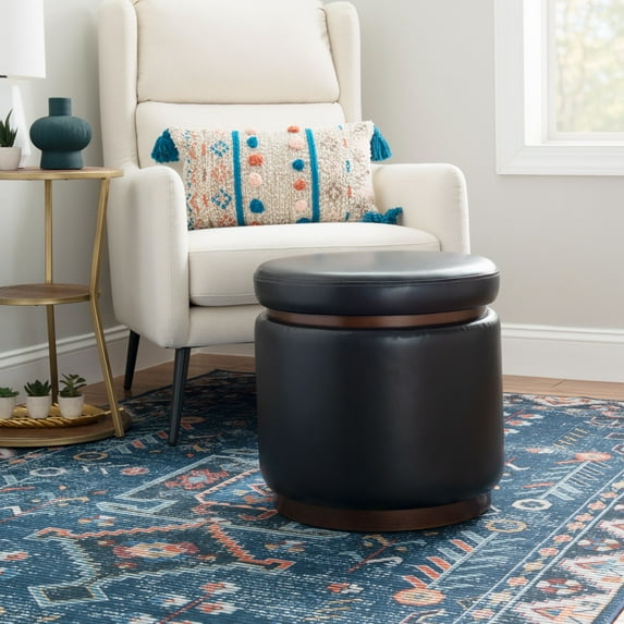 Contemporary Home Living Storage Pouf Ottoman - 18" - Black and Walnut Brown