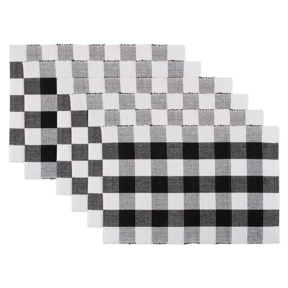 Contemporary Home Living Textured Buffalo Check Cotton Placemats - 19" - White and Black - Set of 6