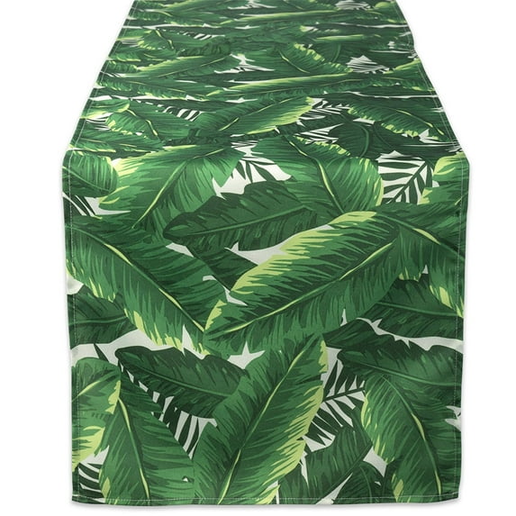 Contemporary Home Living Tropical Banana Leaf Table Runner - 108" - Green and White