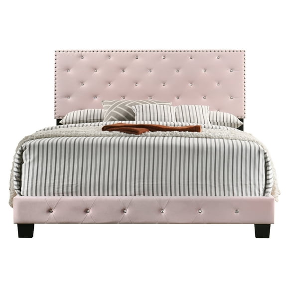 Contemporary Home Living Tufted Faux Jewel Velvet Upholstered Full Panel Bed - 77" - Pink