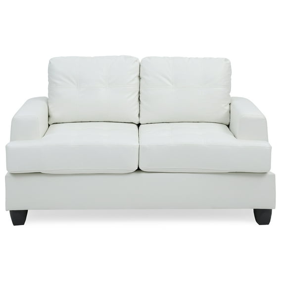Contemporary Home Living Tufted Faux Leather Flared Arm Straight Sofa - 58" - White