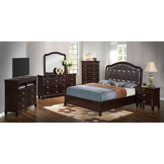 Contemporary Home Living Tufted Faux Leather Queen Panel Bed - 87" - Brown