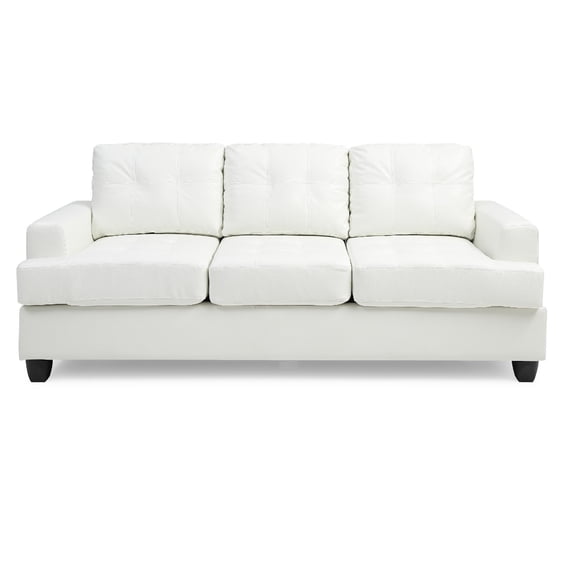 Contemporary Home Living Tufted Faux Leather Square Arm Straight Sofa - 79" - White