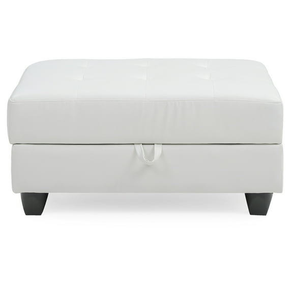 Contemporary Home Living Tufted Faux Leather Storage Ottoman - 37" - White