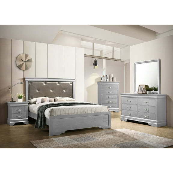 Contemporary Home Living Tufted Full Panel Bed - 80" - Silver Champagne