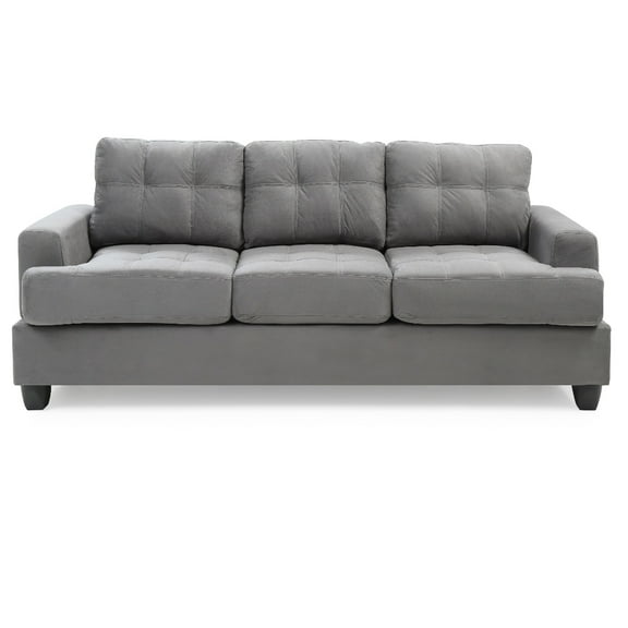 Contemporary Home Living Tufted Microsuede Square Arm Straight Sofa - 79" - Gray