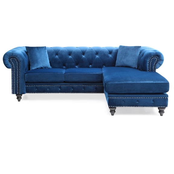 Contemporary Home Living Tufted Velvet L-Shape 3-Seater Sectional Sofa with Throw Pillows - 98" -