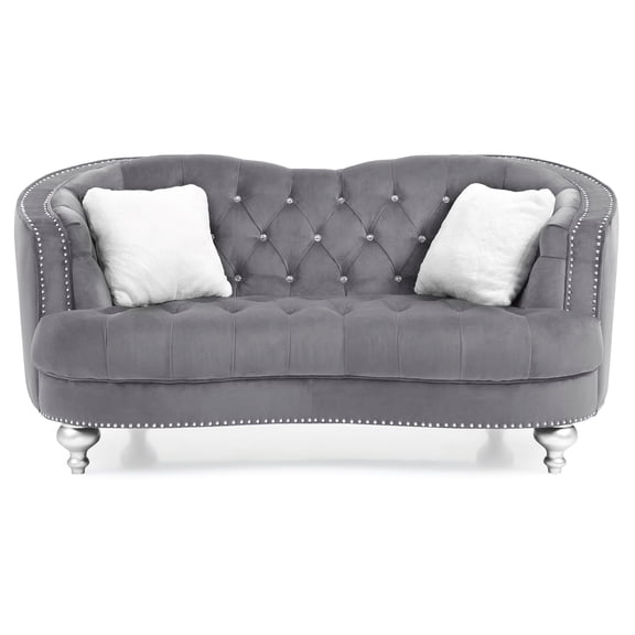 Contemporary Home Living Tufted Velvet Straight Sofa with Throw Pillows - 71" - Gray