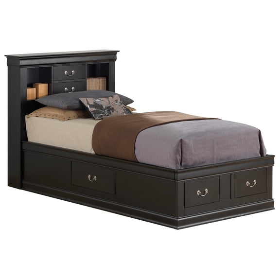 Contemporary Home Living Twin Platform Bed with Drawers and Shelves - 84" - Black