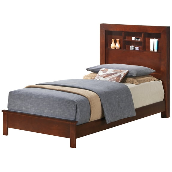 Contemporary Home Living Twin Platform Bed with Storage Shelves - 81" - Brown