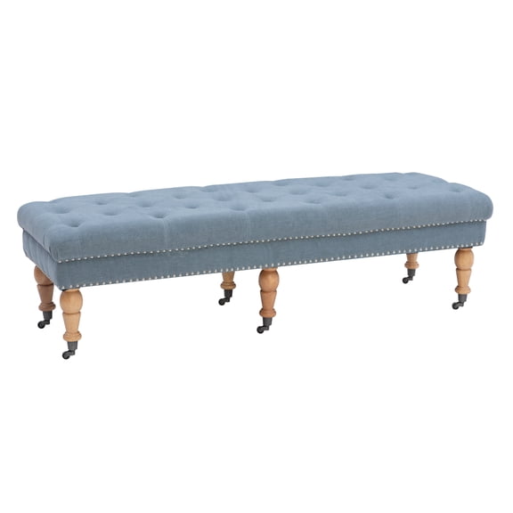 Contemporary Home Living Upholstered Bench with Wheels - 62" - Blue
