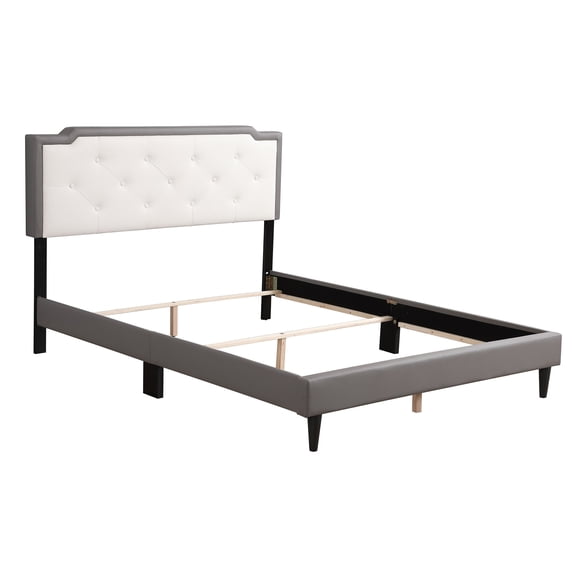 Contemporary Home Living Upholstered Faux Leather Tufted Queen Panel Bed - 81" - Gray and White