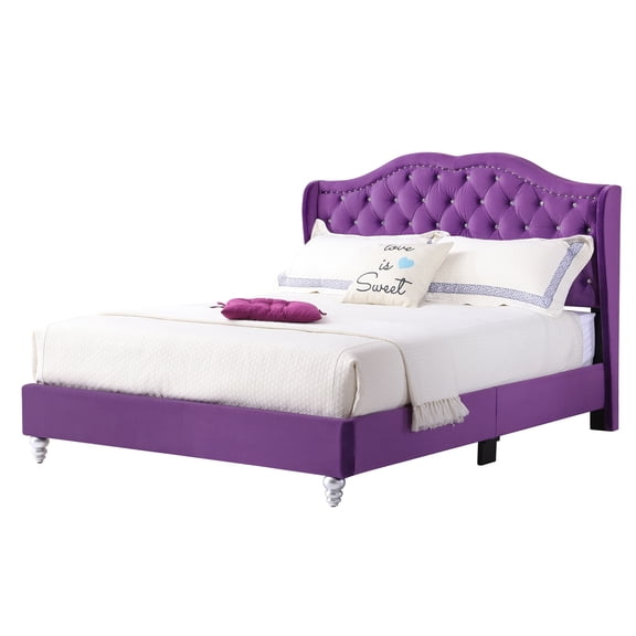 Contemporary Home Living Upholstered Jewel Tufted Panel Full Bed - 80" - Purple