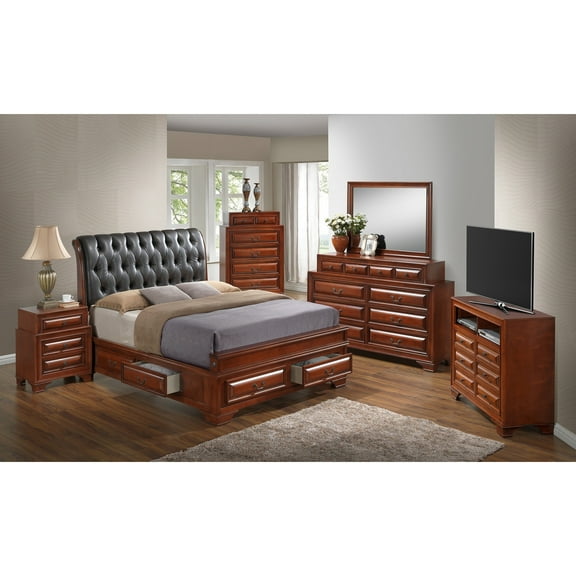 Contemporary Home Living Upholstered Sleigh Full Panel Bed with Storage Drawers - 90" - Brown and