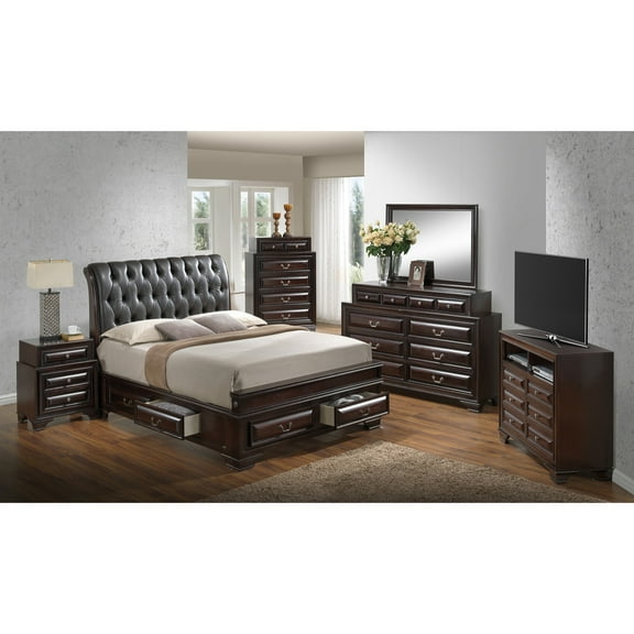 Contemporary Home Living Upholstered Sleigh Full Panel Bed with Storage Drawers - 95" - Brown and