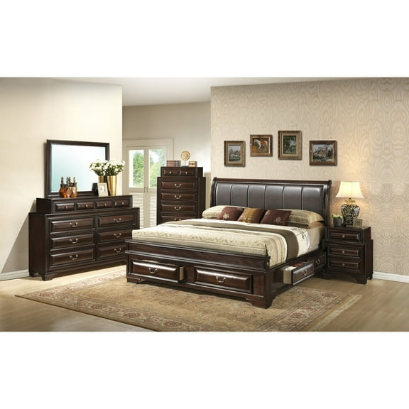 Contemporary Home Living Upholstered Sleigh King Panel Bed with Storage Drawers - 92" - Brown and