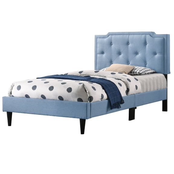 Contemporary Home Living Upholstered Tufted Adjustable Twin Panel Bed - 81" - Blue