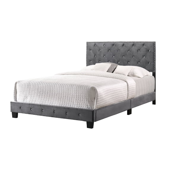 Contemporary Home Living Upholstered Tufted Jewel Full Panel Bed - 77" - Gray