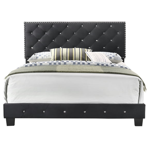 Contemporary Home Living Velvet Tufted Faux Jewel Upholstered Queen Panel Bed - 83" - Black