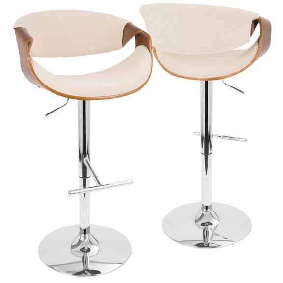 Contemporary Home Living Walnut Wood and Cream Fabric Adjustable Swivel Indoor Counter Stools 42.5"