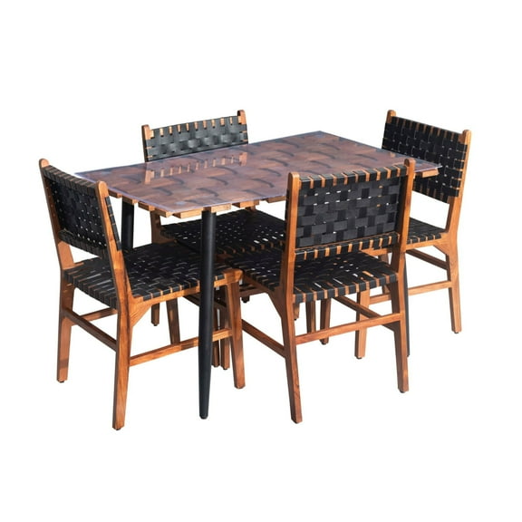 Contemporary Home Living Weave Dining Table with Iron Base - 48" - Golden Brown and Black